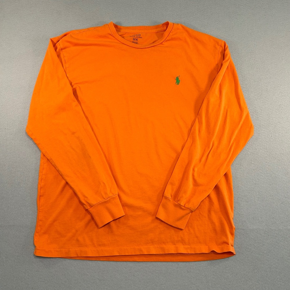 Polo Ralph Lauren Long Sleeve T-Shirt Mens Size M Orange Green Pony Logo